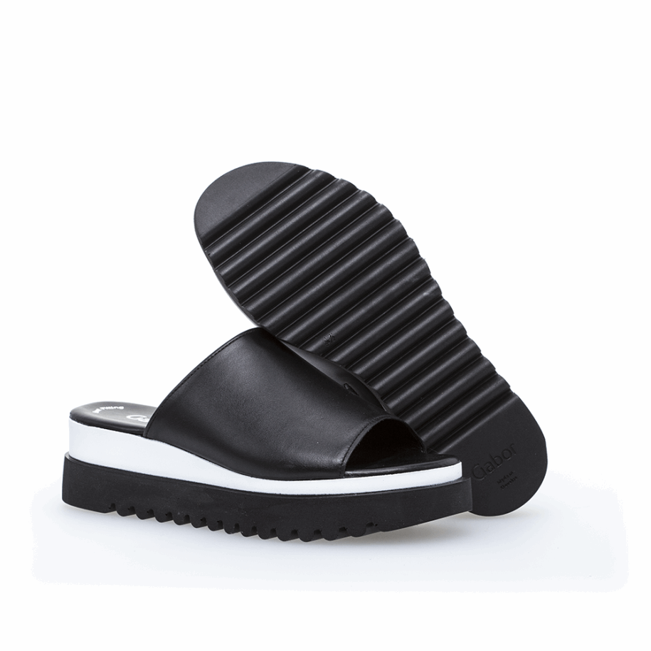 Gabor Black Platform Slipon Sandal