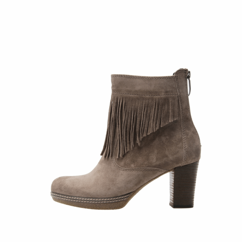 Taupe Gabor Fringed Collar Bootie