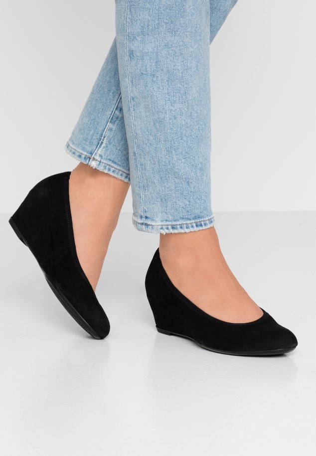Black Gabor Wedge Close Toe - Platform Heels