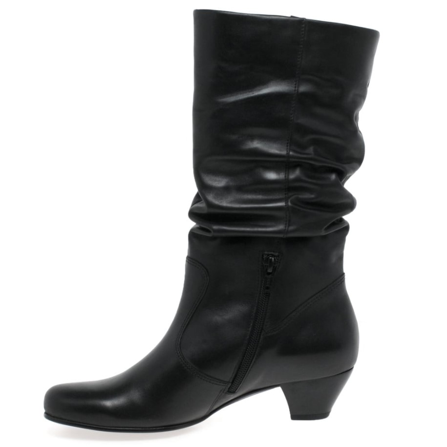 Black Gabor Rachel Leather Wide Fitting Boots