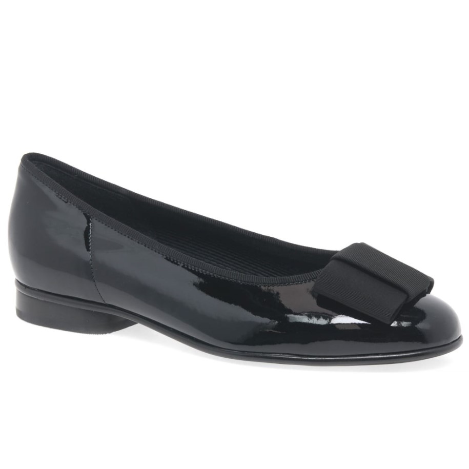 Black Patent Gabor Assist Womens Bow Trim Ballerina Flats