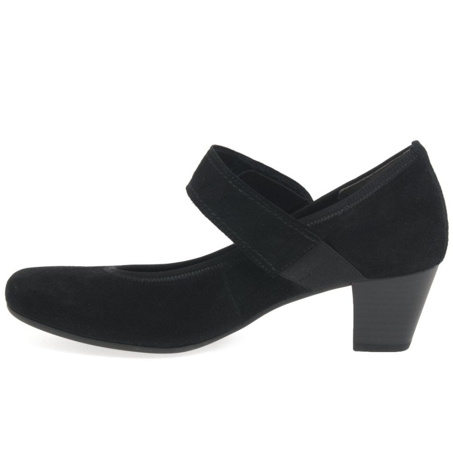 Black Suede Gabor Nola Womens Mary Jane Court Shoes