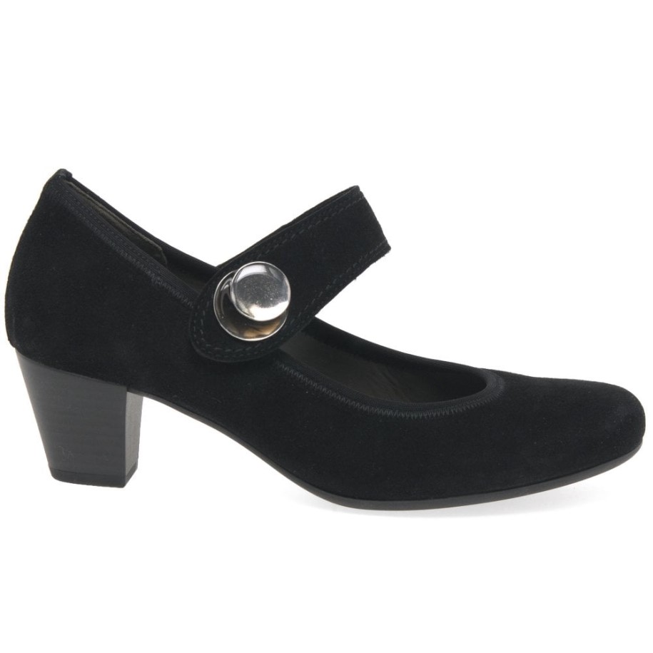 Black Suede Gabor Nola Womens Mary Jane Court Shoes