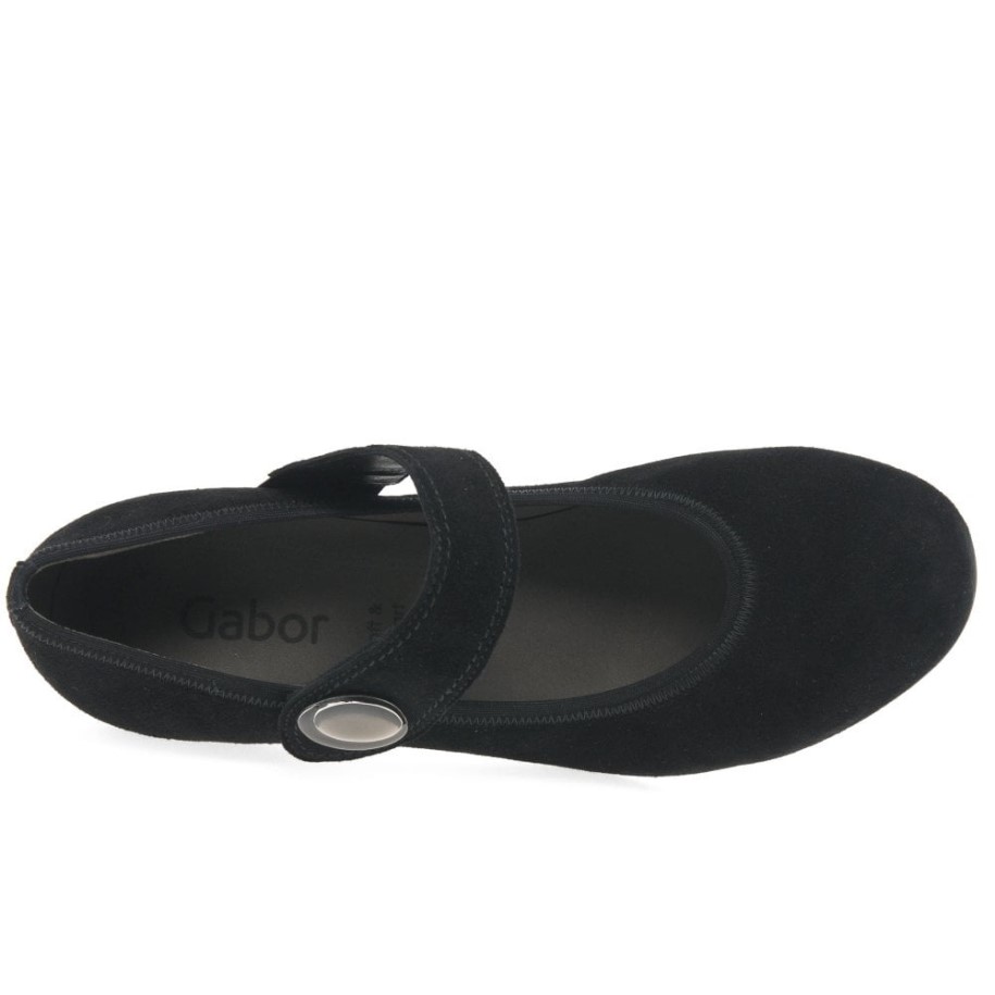 Black Suede Gabor Nola Womens Mary Jane Court Shoes