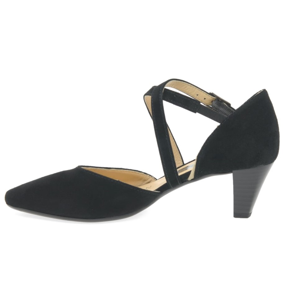 Callow Womens Modern Cross Strap Court Shoes Gabor Black Suede