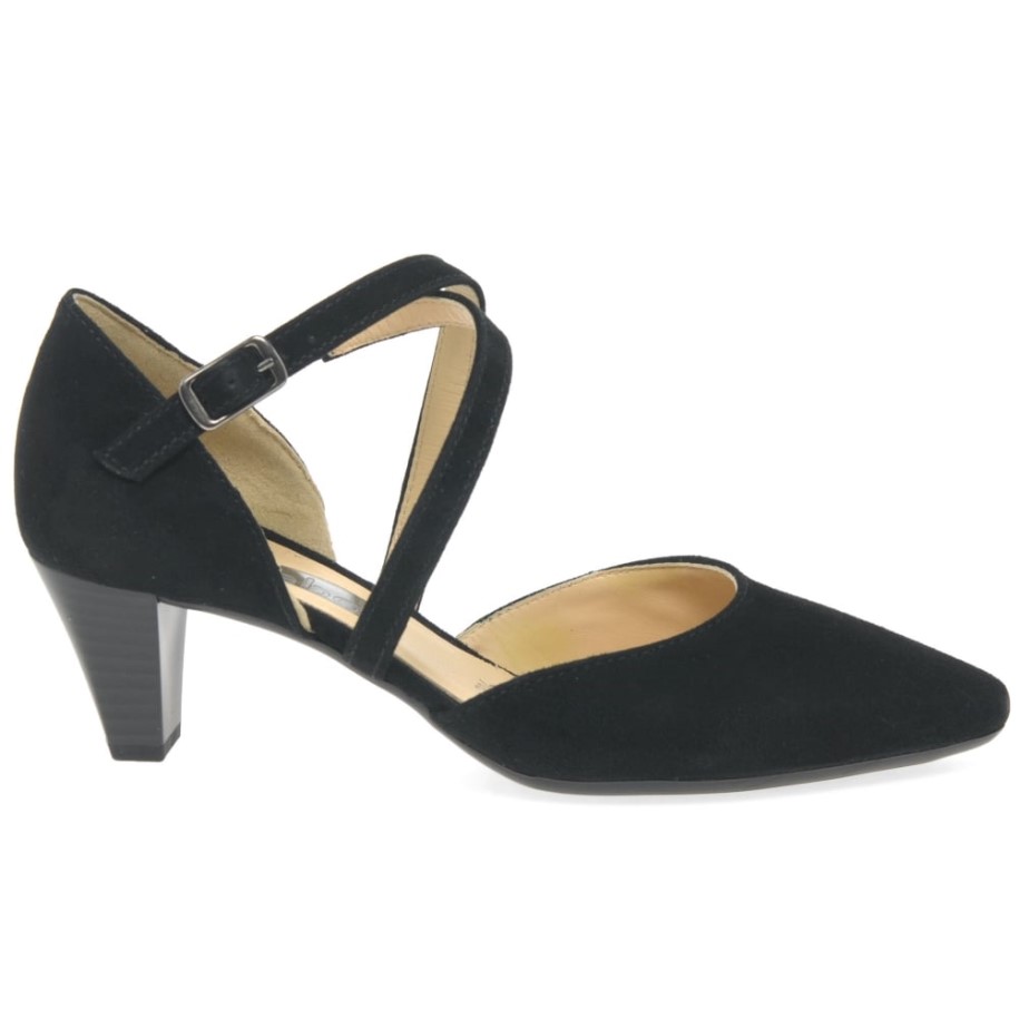 Callow Womens Modern Cross Strap Court Shoes Gabor Black Suede