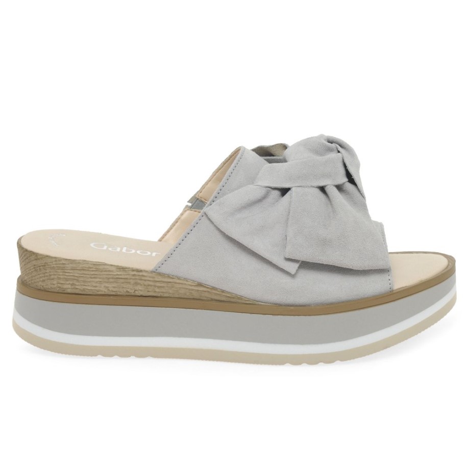 Clinton Ladies Mule Sandals Gabor Light Grey Suede