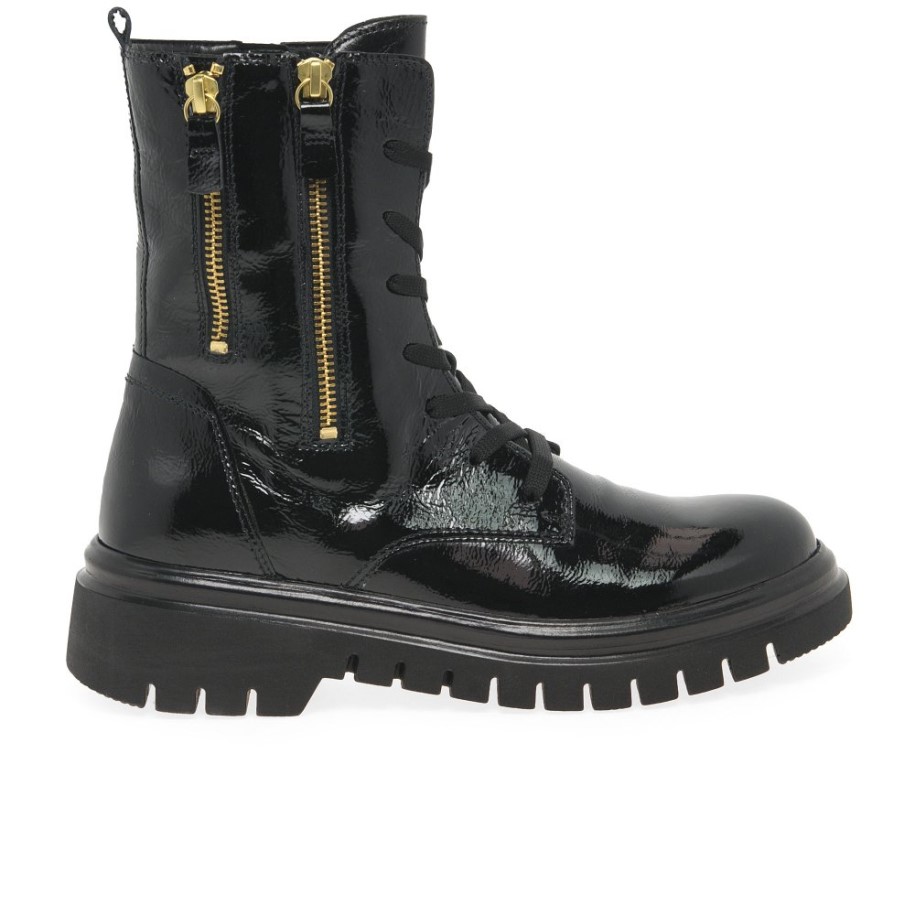 Cottage Ladies Biker Boots Black Patent Gabor