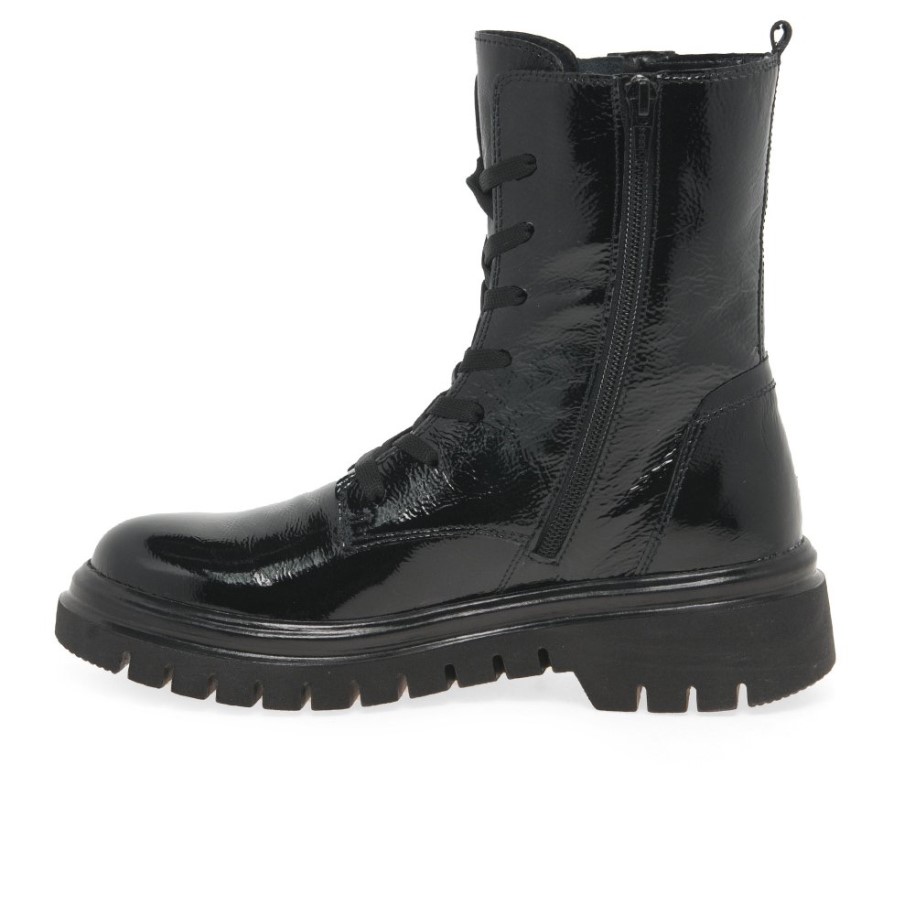 Cottage Ladies Biker Boots Black Patent Gabor