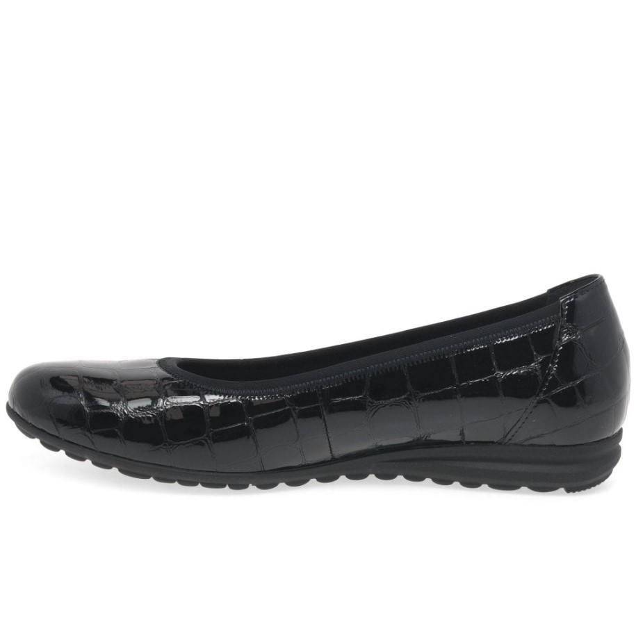 Gabor Black Croc Patent Splash Womens Casual Ballet Pumps