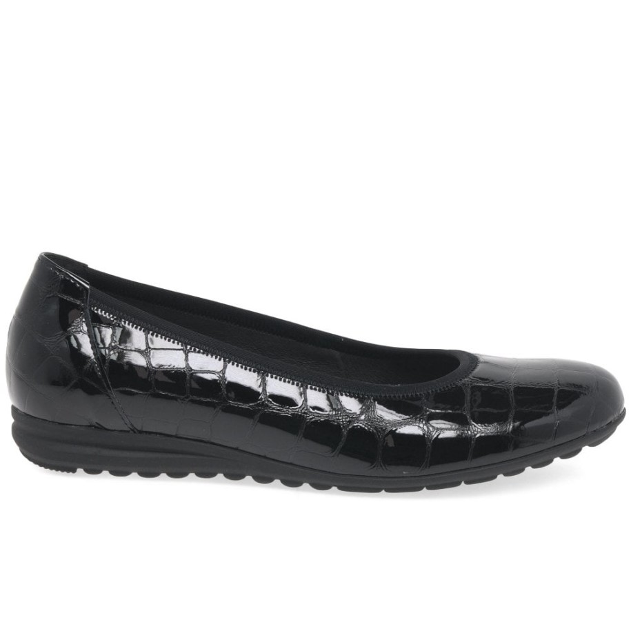 Gabor Black Croc Patent Splash Womens Casual Ballet Pumps