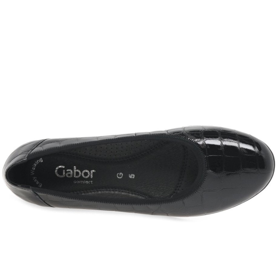 Gabor Black Croc Patent Splash Womens Casual Ballet Pumps