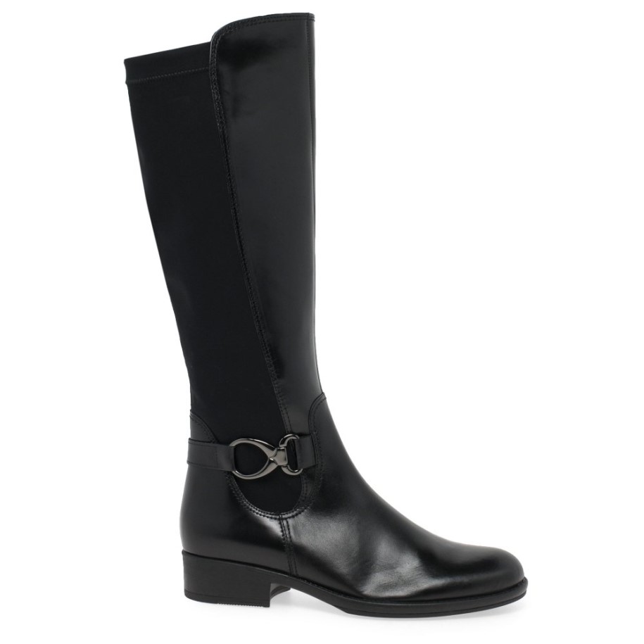 Gabor Black Leather Abia Fashion Womens Knee High Boots