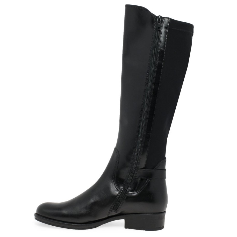 Gabor Black Leather Abia Fashion Womens Knee High Boots