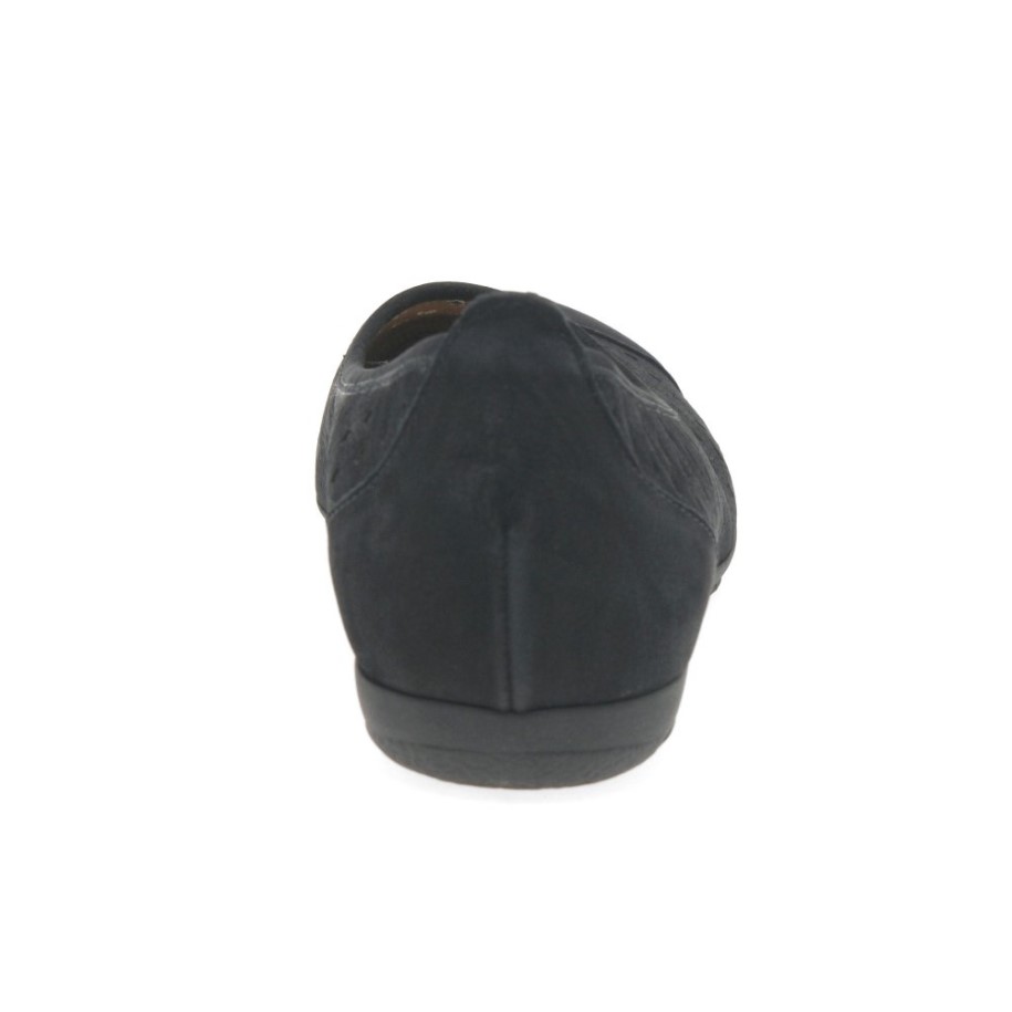 Gabor Black Nubuck Ruffle Womens Punched Detail Casual Shoes