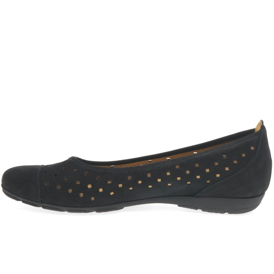 Gabor Black Nubuck Ruffle Womens Punched Detail Casual Shoes