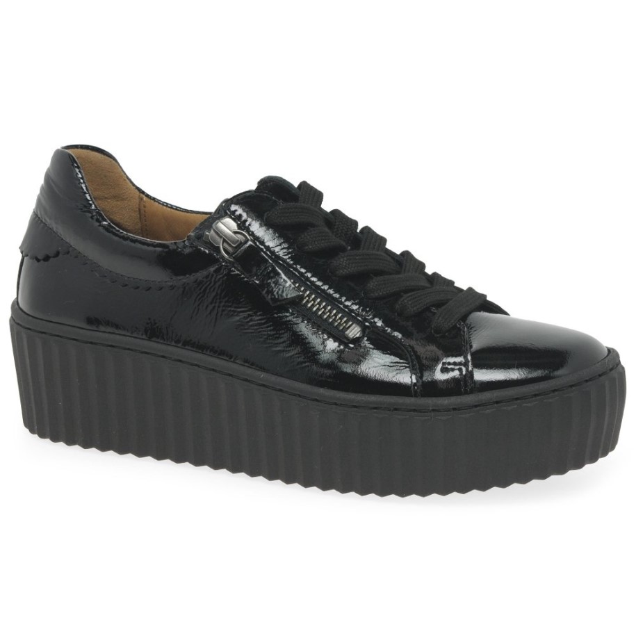 Gabor Black Patent Dolly Ladies Trainers