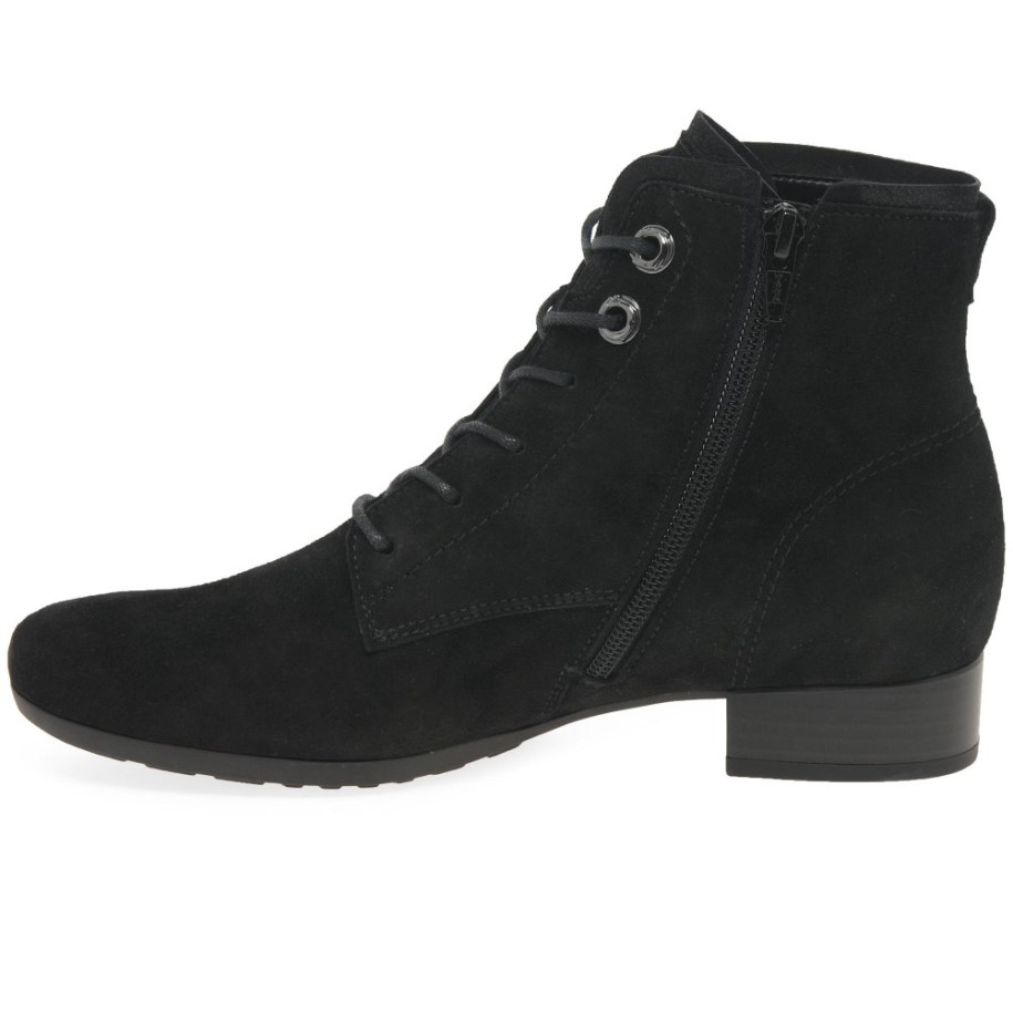 Gabor Black Suede Boat Womens Ankle Boots
