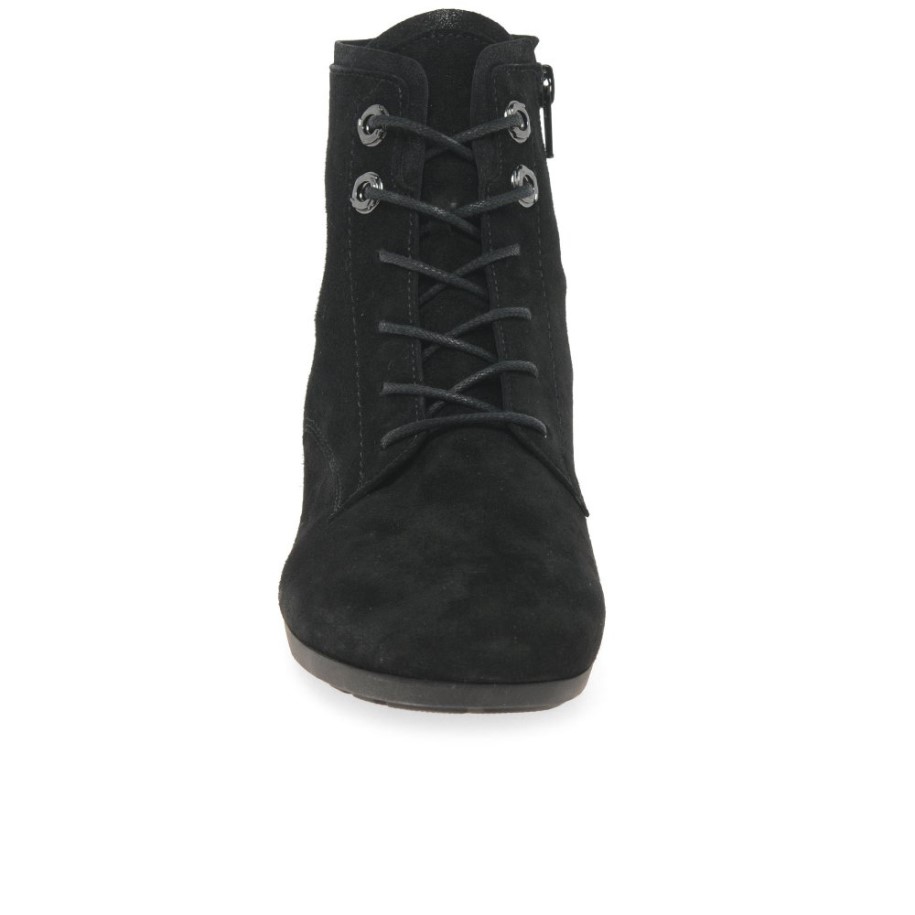 Gabor Black Suede Boat Womens Ankle Boots