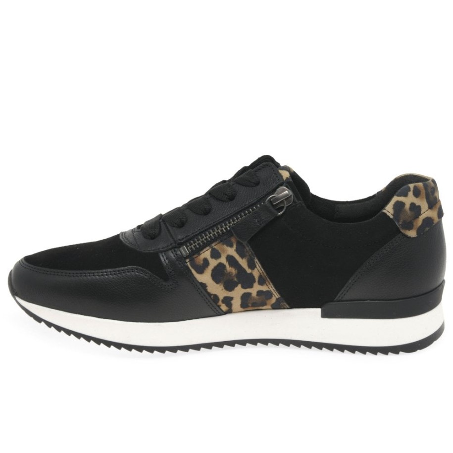 Gabor Black Suede/Leather/Leopard Lulea Womens Casual Trainers