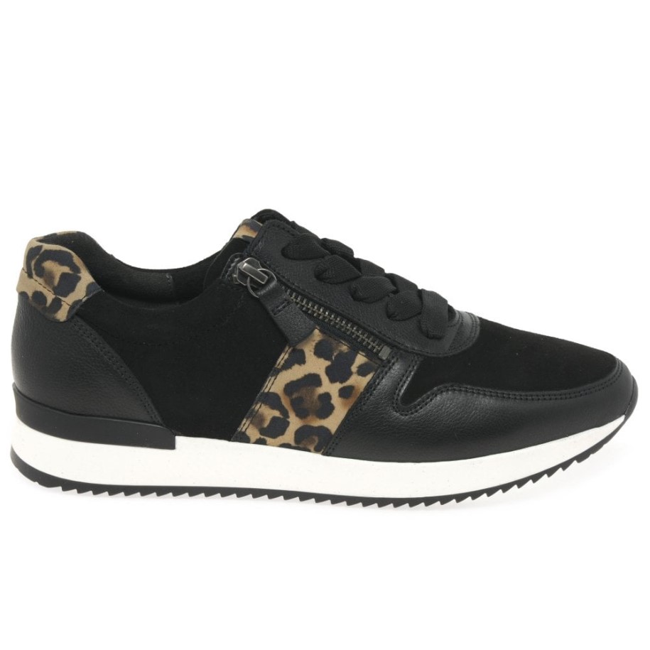 Gabor Black Suede/Leather/Leopard Lulea Womens Casual Trainers