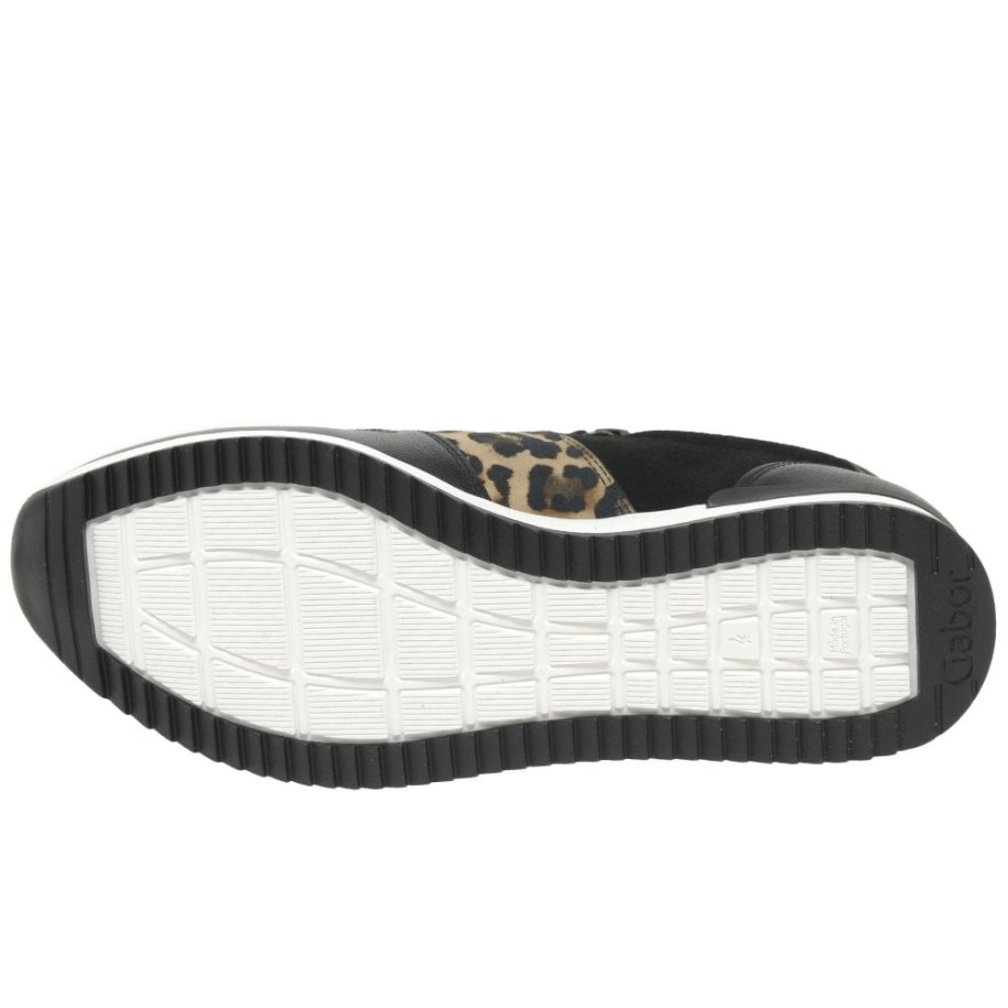 Gabor Black Suede/Leather/Leopard Lulea Womens Casual Trainers