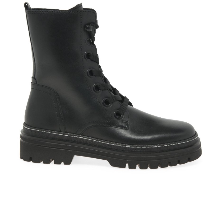 Gabor Black/White Stitch Genoa Womens Military Boots