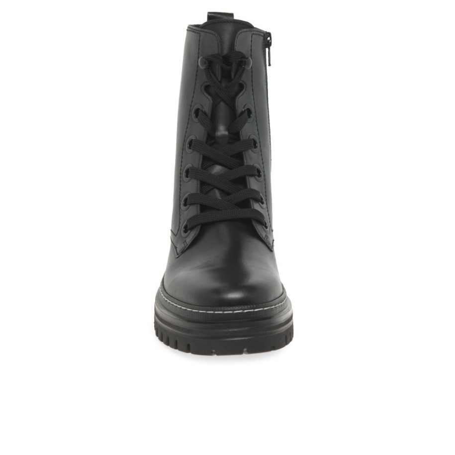 Gabor Black/White Stitch Genoa Womens Military Boots