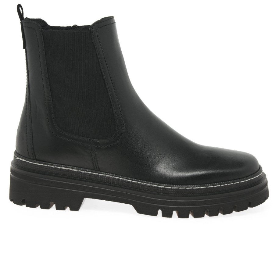 Gabor Gazania Womens Chelsea Boots Black/White Stitch