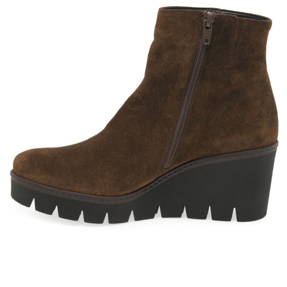 Gabor Whisky Suede Utopia Womens Chunky Wedge Heel Ankle Boots