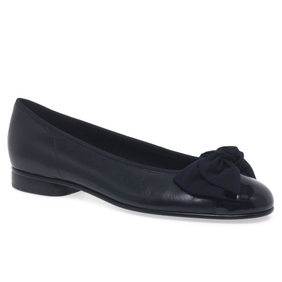 Navy Gabor Amy Bow Trim Womens Ballerina Pumps