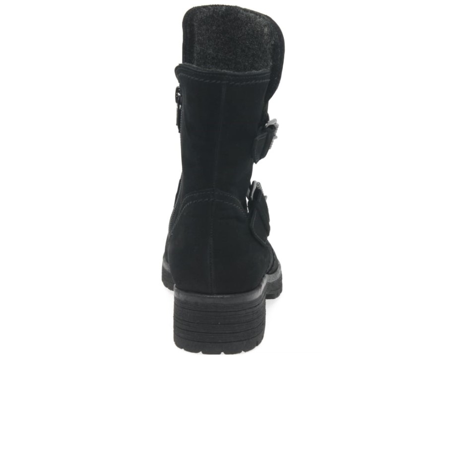 Shiraz Womens Buckle Detail Biker Boots Gabor Black Oil Nubuck